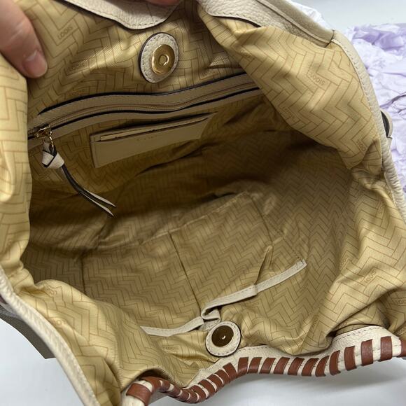 LODIS Womens Purse Medium Whipstitch Leather Tote Lacey Sand/Chestnut - Picture 5 of 14